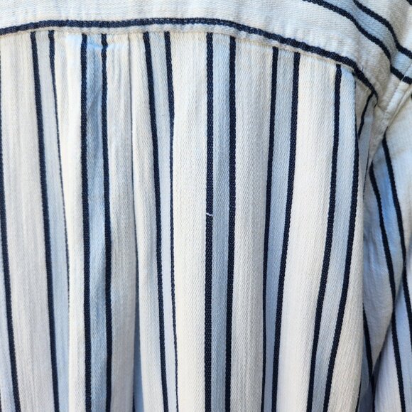 Liz Claiborne Striped Button-Up Blouse White Blue Pocket Square Cotton Blend - Picture 12 of 16